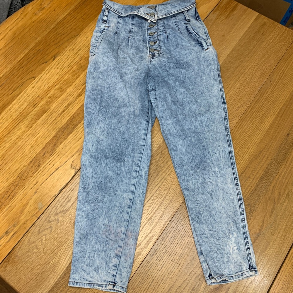 Express Super High Rise Tapered Ankle Acid Wash Fold Over Waist Jeans Size 6R